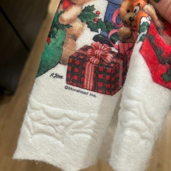 NEW 90s Vtg Santas Best Christmas Tree Skirt Felt Santa Animals Table Cover - Picture 5 of 7